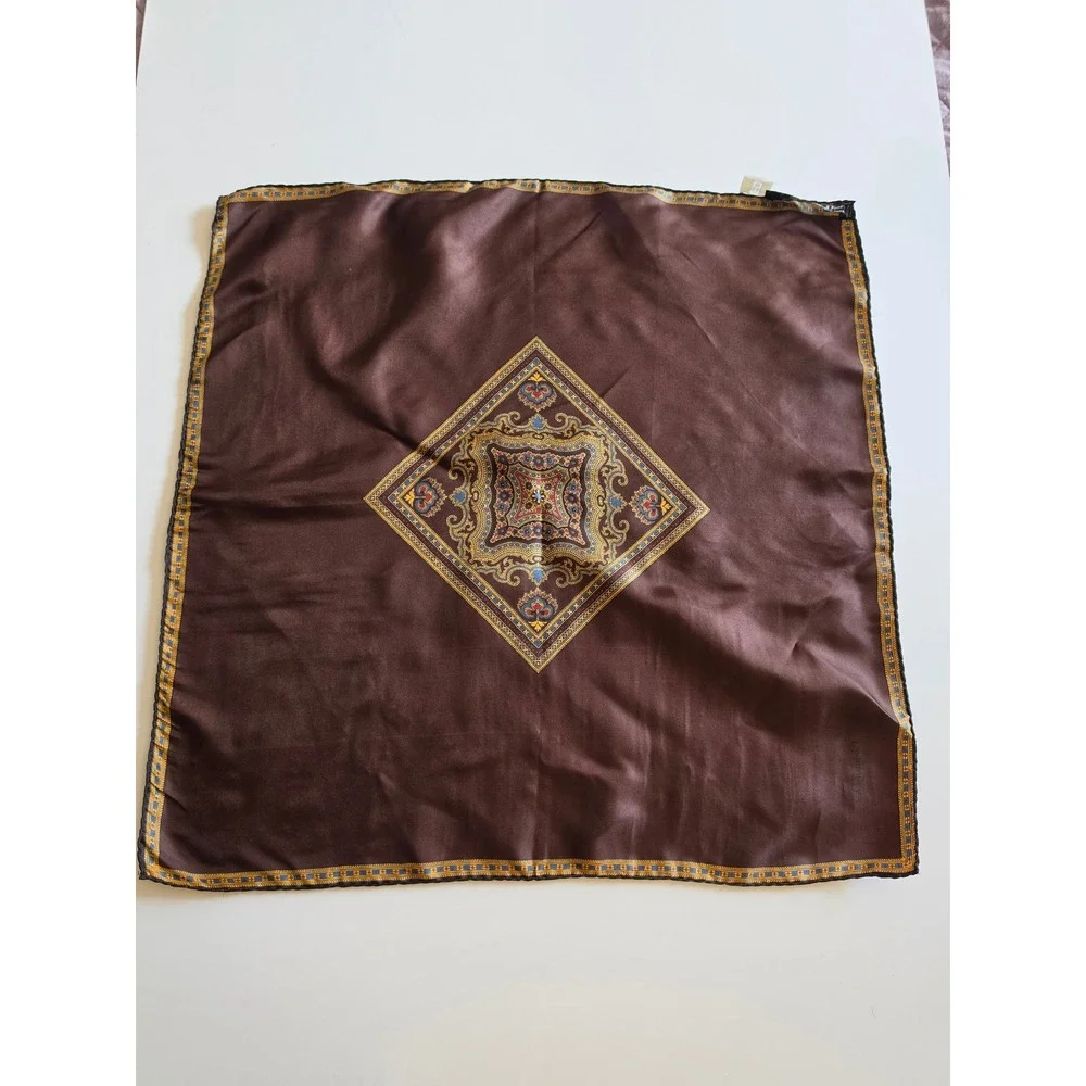 DIOR VTG Art to Wear Dophamine Geometric Silk Chocolate Brown Square Scarf